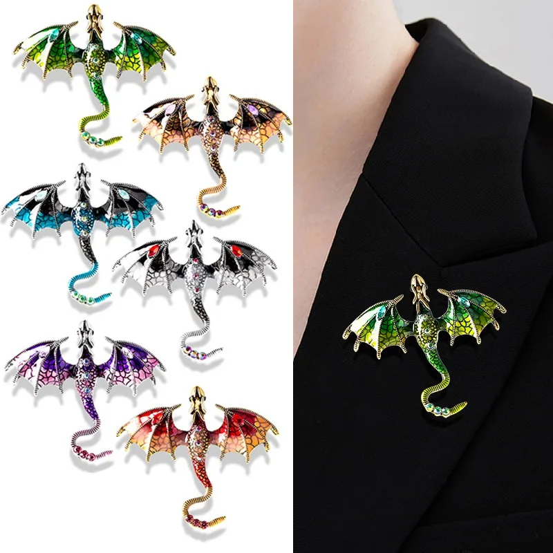 Alloy water drill Dragon Brooch for Men Women Vintage Enamel Flying Dragon Brooch Shirt Sweater Set Jewelry Suit Accessory Pin