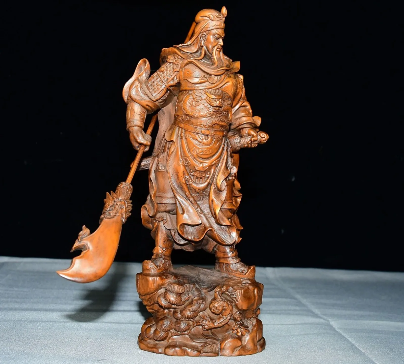 Handcrafted Wood Carving Wooden Guan Yu Statue Guandi Sculpture Carved Chinese
