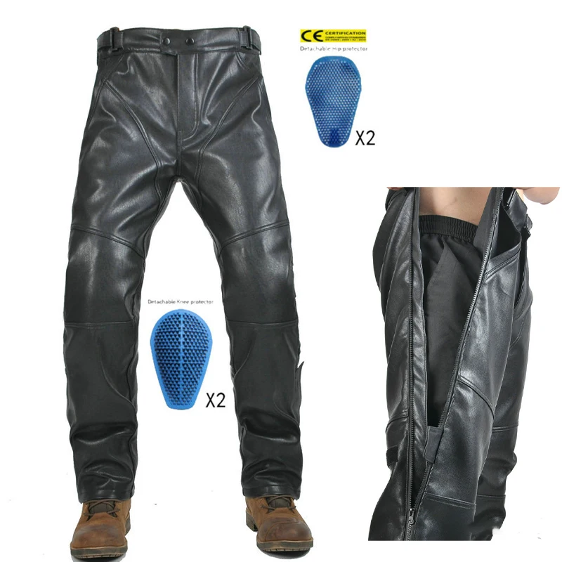 

Motorcycle Quick Take Off Pants Waterproof Windproof Thermal Protective Pants Motor PU Leather Pants Silicone Protective Gear