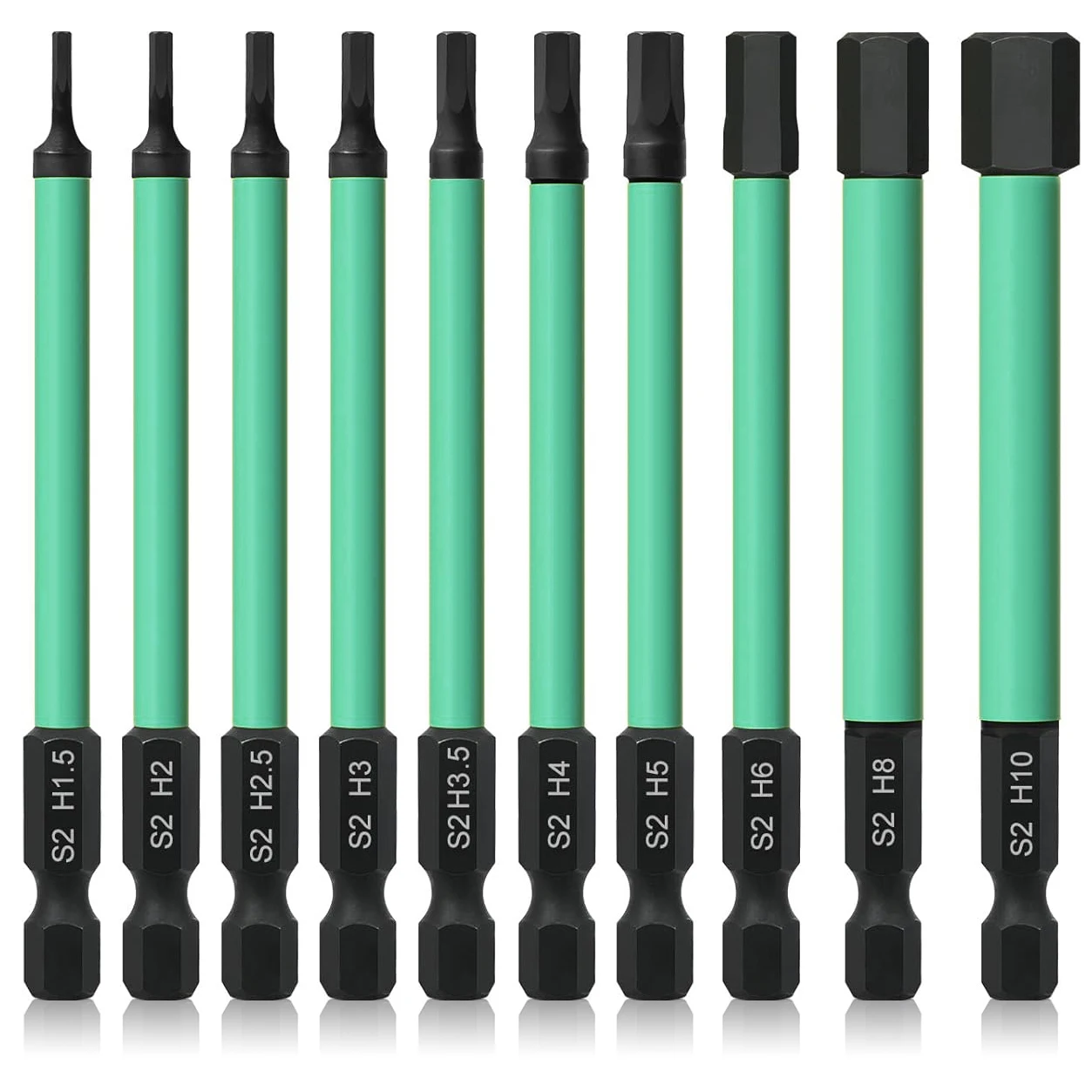 

10Pcs Hex Bit Set Metric Allen Screwdriver Bits 100mm long 1/4 Inch Magnetic H1.5mm~H10mm Hex Head Allen Wrench Drill Bits