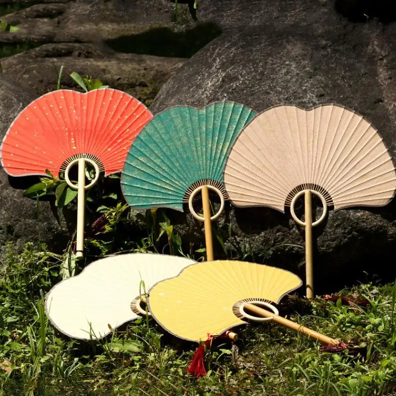 Cheongsam Dance Props Double-sided Ginkgo Round Fan Exquisite Vintage Rice Paper Fan Portable Chinese Round Fan Summer Decor