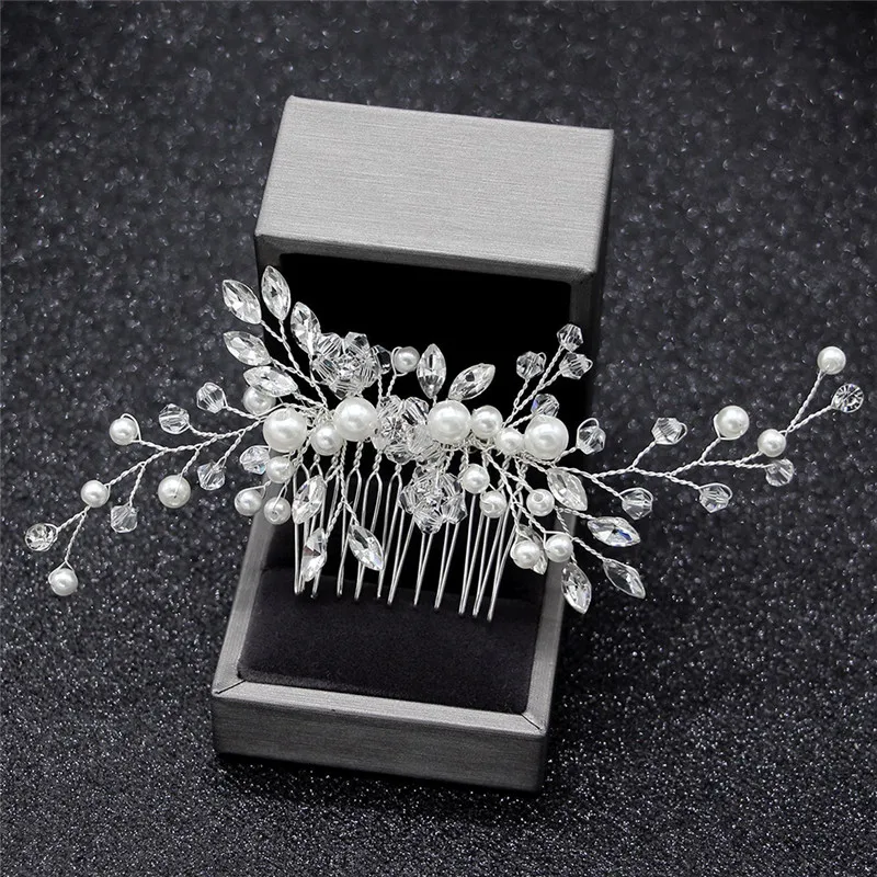 Trendy Crystal Pearl Hair Combs Wedding Bridal Hair Jewelry Ornament Head Piece Decoration Rhinestone Bride Hair Comb