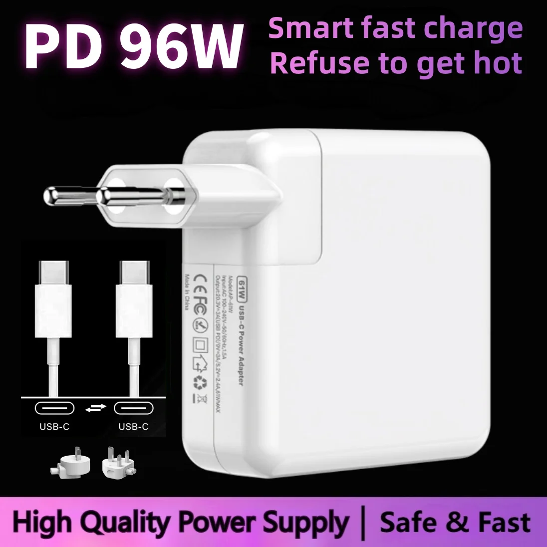 96W MacBook Charger Laptop USB-C Power Adapter For Macbook Pro M1 M2 MacBook Air A2337 A1706 Power Supply Adapter Fast Charger