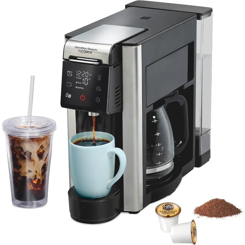 Hamilton Beach FlexBrew Advanced 5-in-1 Programmable 12 Cup Drip and Single Serve Hot & Iced Coffee Maker with Movable 60 oz.