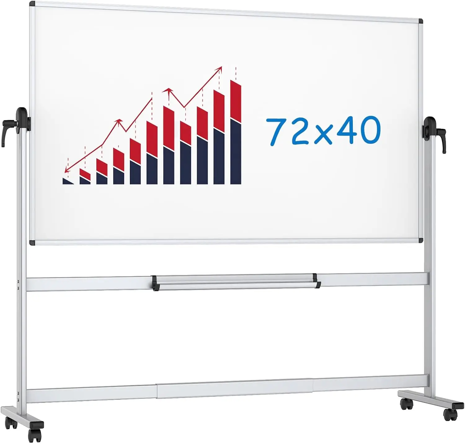 

Double-Sided Magnetic Mobile Whiteboard, 72x40 Inches Rolling Dry Erase Board on Wheels with Aluminum Frame