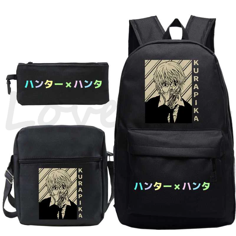 Hot Anime HUNTER X HUNTER Killua Print Backpack for Boys Girls Student Zipper School Bags 3pcs/set Mochila Teens Travel Rucksack