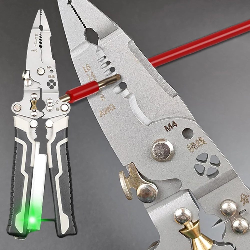 Multifunktionaler Abisolierer mit elektrischem Teststift, faltbares Kabelschneider-Crimpwerkzeug, elektrische Klappzange zum Schneiden