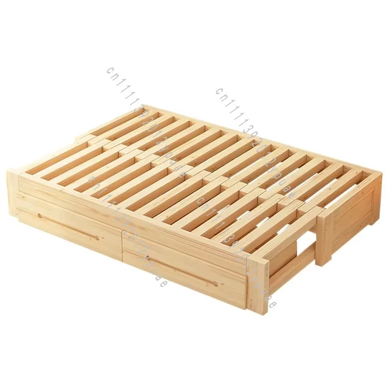 Solid Wood Pull-out Sofa Bed, Single Convertible Retractable Couch for Small Living Room Tatami