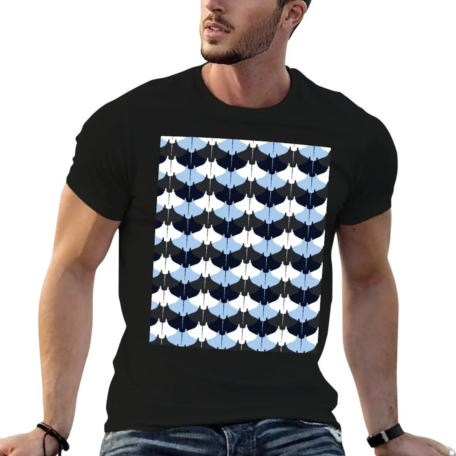 Manta Ray Pattern (Blue and Grey) T-Shirt Work Utility Casual Tee Shirt