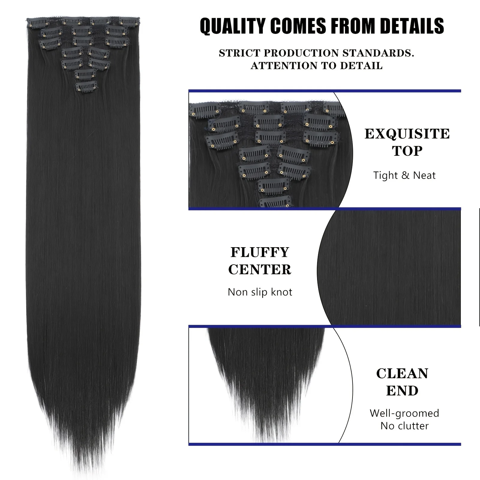 Clip In Straight Hair Extensions 24 Inches Hairpieces 7 Pieces/Set Synthetic Full Head For Women Hair Clips Hair Accessories