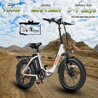 Vitilan U3 Folding Electric Bicycle 750W Powerful Motor 48V13AH Removable Lithium Battery E-Bike 20*4.0 Inch Tires Electric Bike
