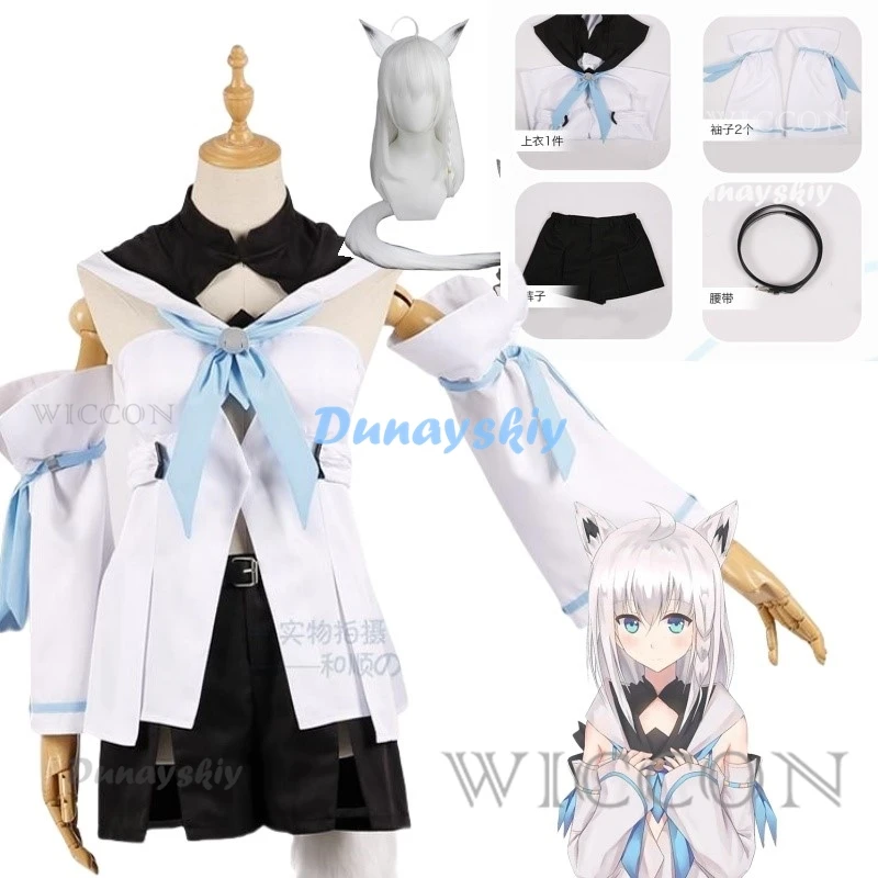 

Virtual VTuber Youtuber Hololive Shirakami Fubuki Cosplay Costume Wig Tail Ear Headwear Animal Fox Outfits Anime Cosplay Costume