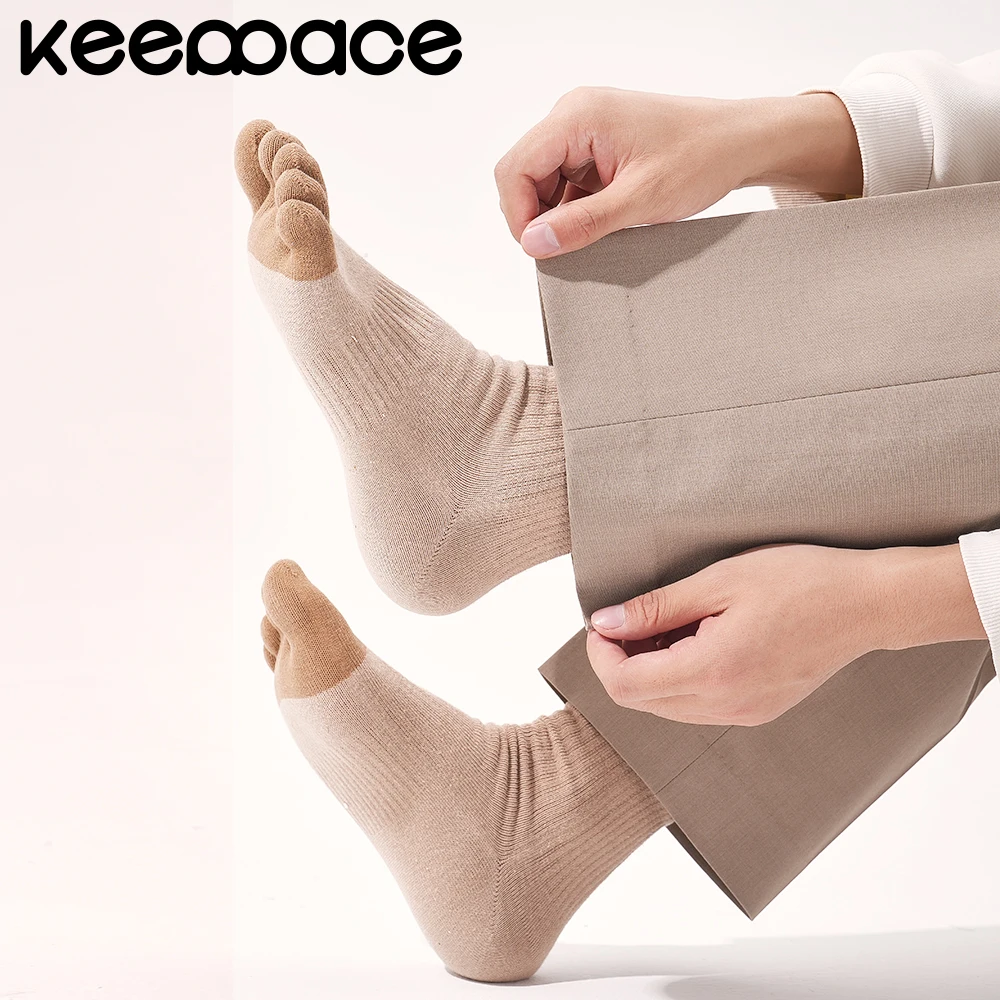 

Keeppace, 3 пары высококачественных мужских велосипедных носков, противоскользящие, облегающие, дышащие хлопковые носки до середины икры