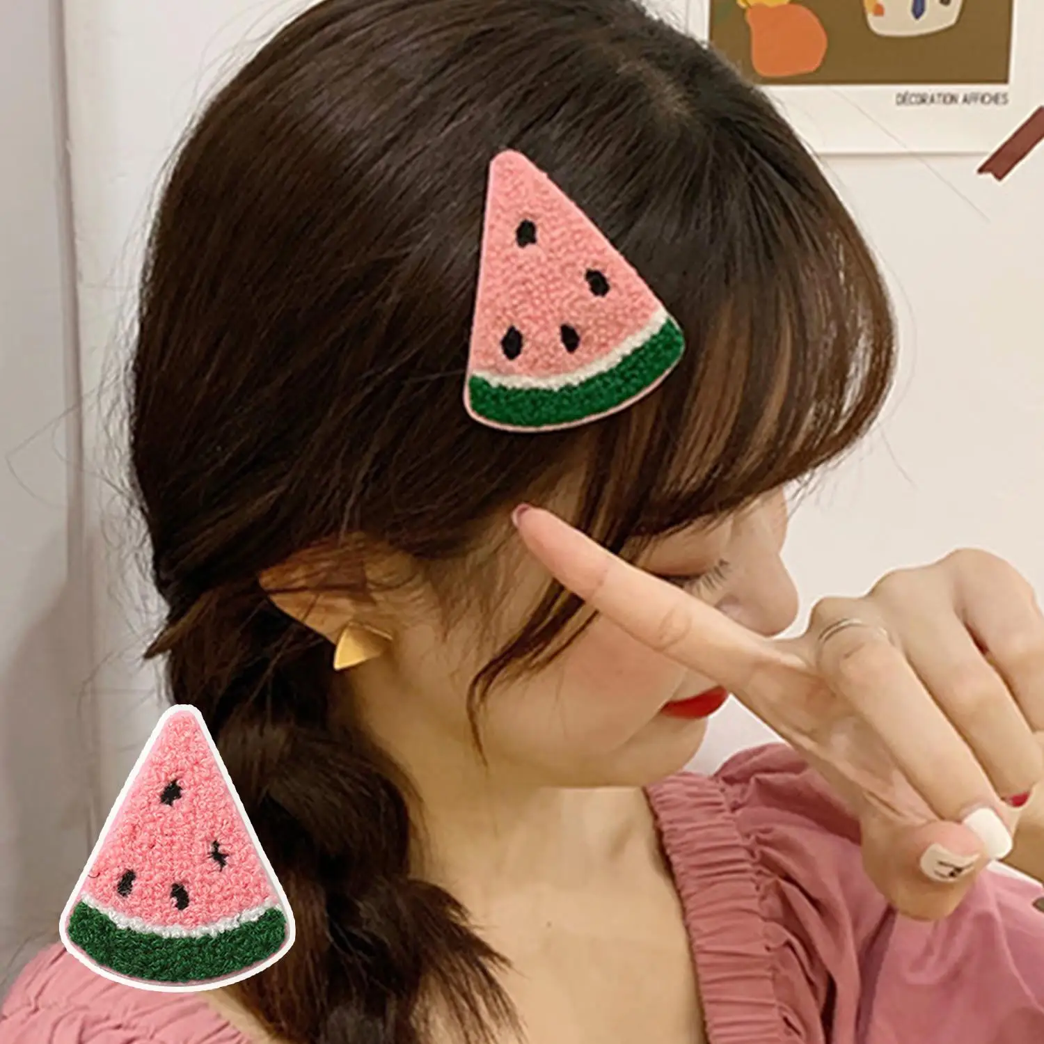 

Women Cartoon Plush Cute Hair Pins Carrot Strawberry Watermelon Fruits Woolen Hair Clips For Girls Fashion Kids Hair Accessories