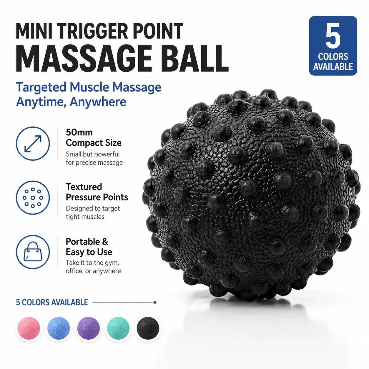 Mini Spiky Massage Ball 50mm Trigger Point Muscle Roller Ball for Foot Back Leg Deep Tissue Self Massage Workout Recovery