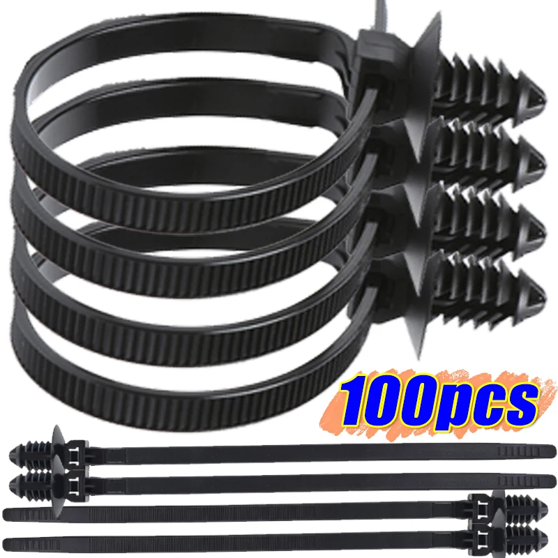 Multi-purpose Black Nylon Cable Ties Portable Threaded Head Harness for Auto Repairs and Wiring Interior Accessories 1-100pcs
