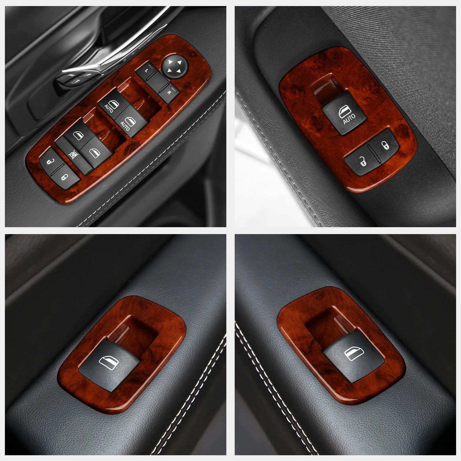 Car Window Lift Switch Button Panel. Wood Grain Interior Sticker.ABS Trim Accessories.For Dodge RAM 1500 2019-2026. - view 5