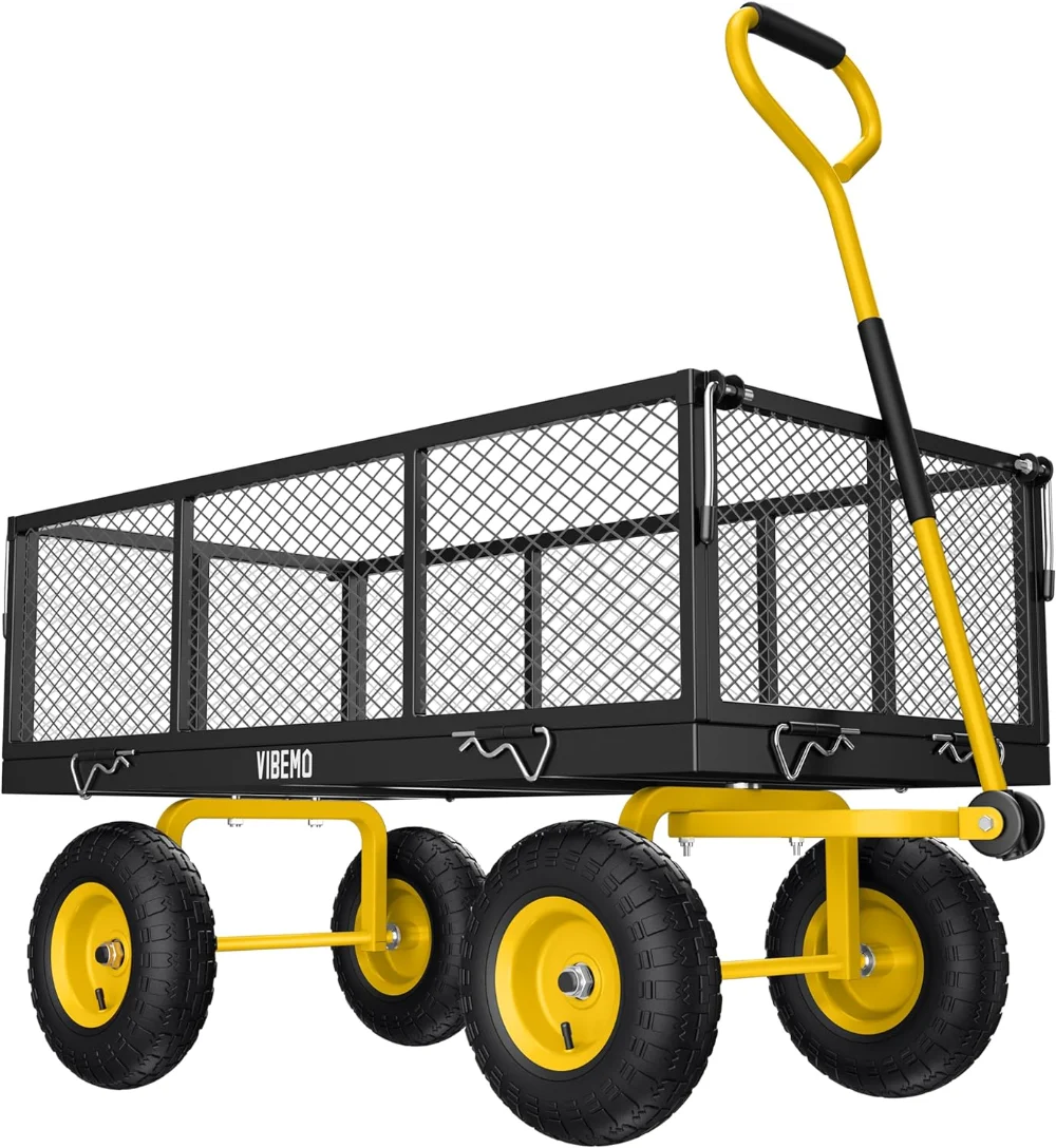 

Steel Garden Cart, 2-in-1 900 lbs Heavy Duty Utility Wagon, with Removable Mesh Sides to Convert into