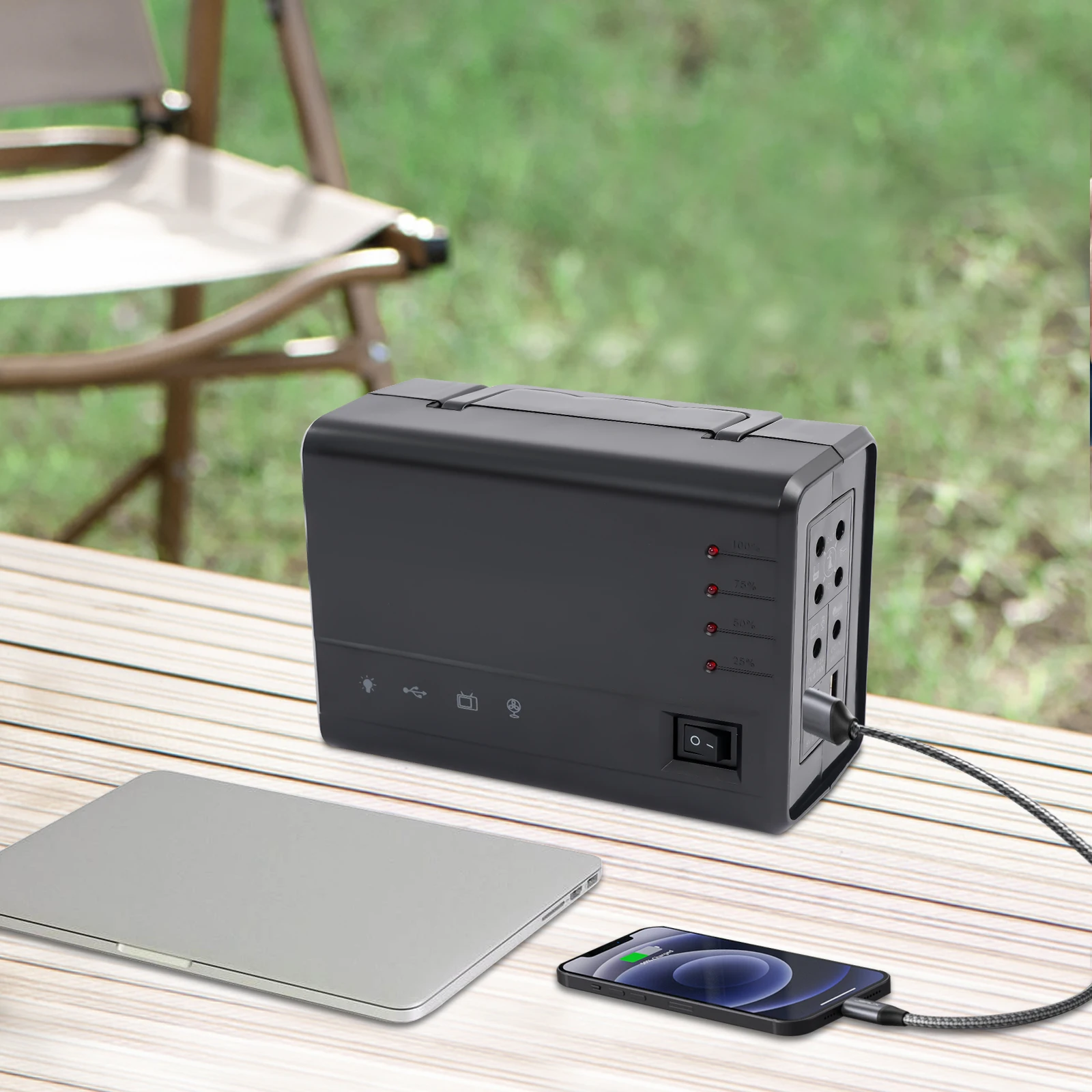 

AC 110-220V Solar Generator W/ Solar Panel and 4 LED Bulbs, Portable Home Solar Power System Complete Kit