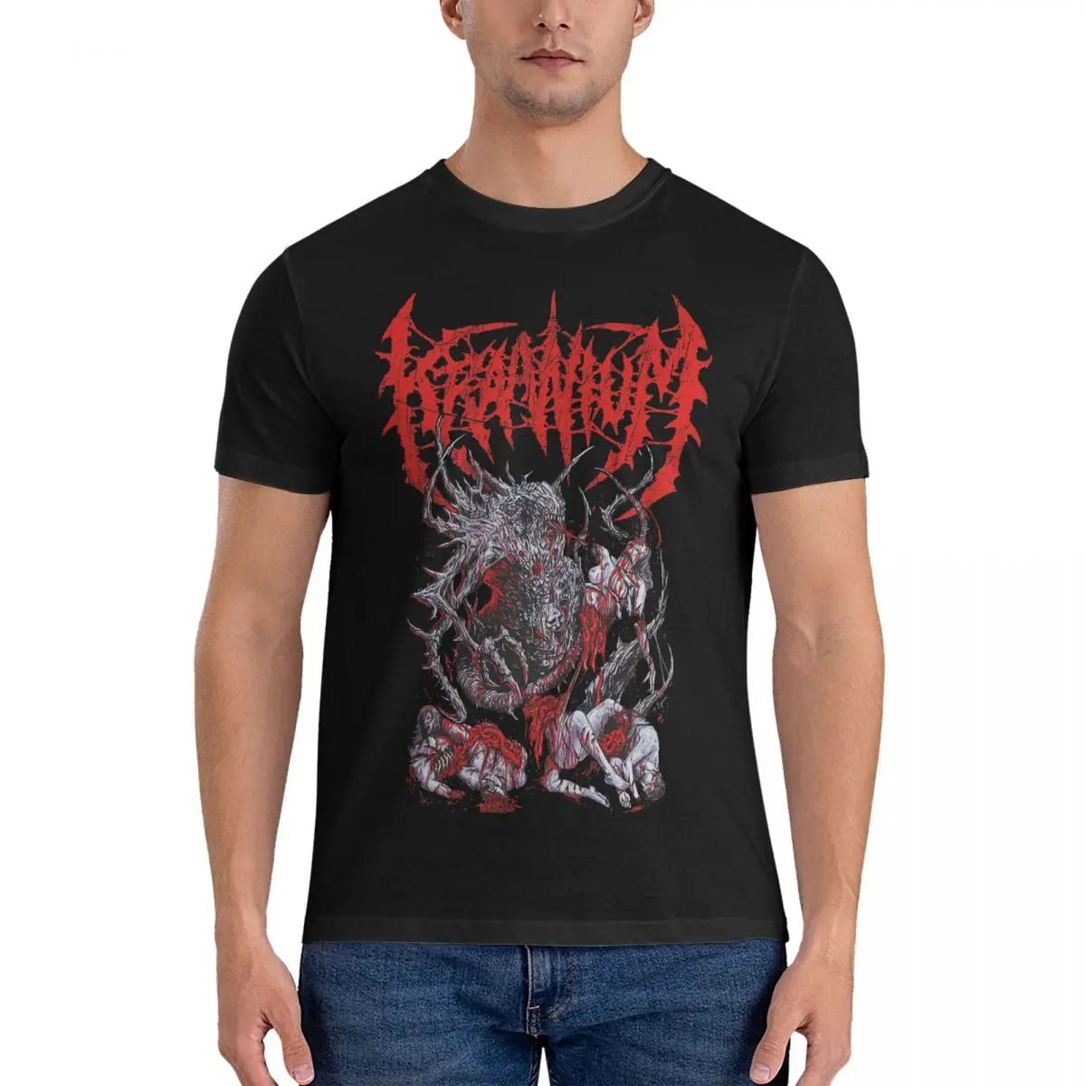 Kraanium Slamchosis T-Shirt Men Brutal Deathcore Vintage 100% Cotton T Shirt Round Collar Short Sleeve T Shirt Printed Clothing