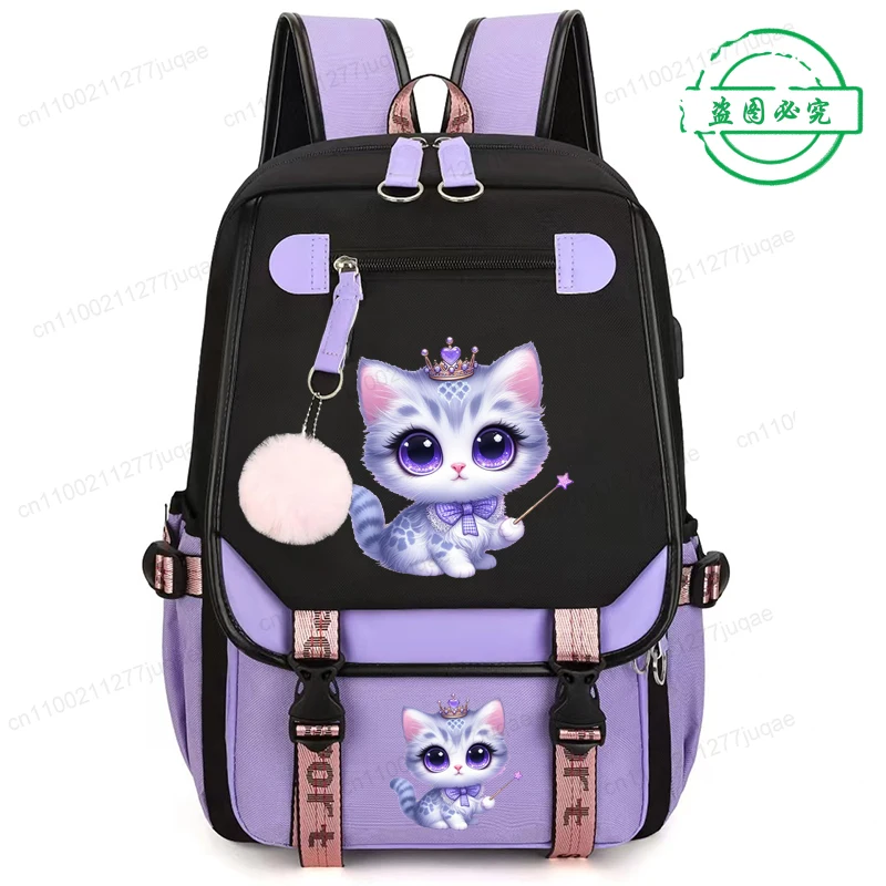 Mochila de Gato Kawaii Fashion, Mochila Escolar Pastel Chibi Kitty, Mochila de Anime para Adolescentes, Mochila de Viagem para Laptop