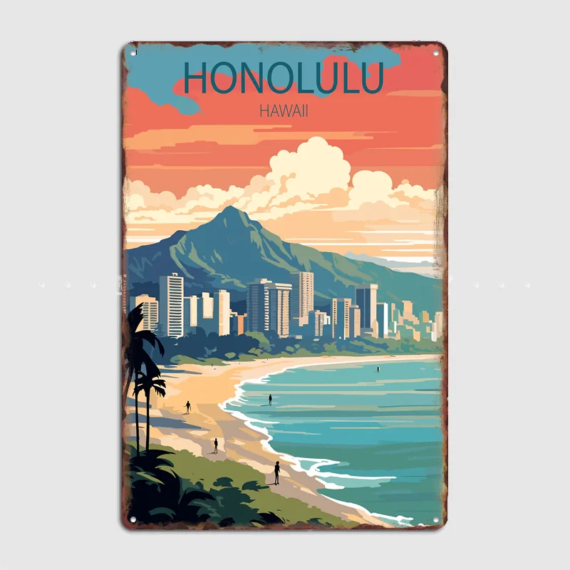 Honolulu Hawaii Travel Poster Metal Sign Bedroom Indoor Outdoor Home Decor Bar Custom Posters Wall Room Decorations