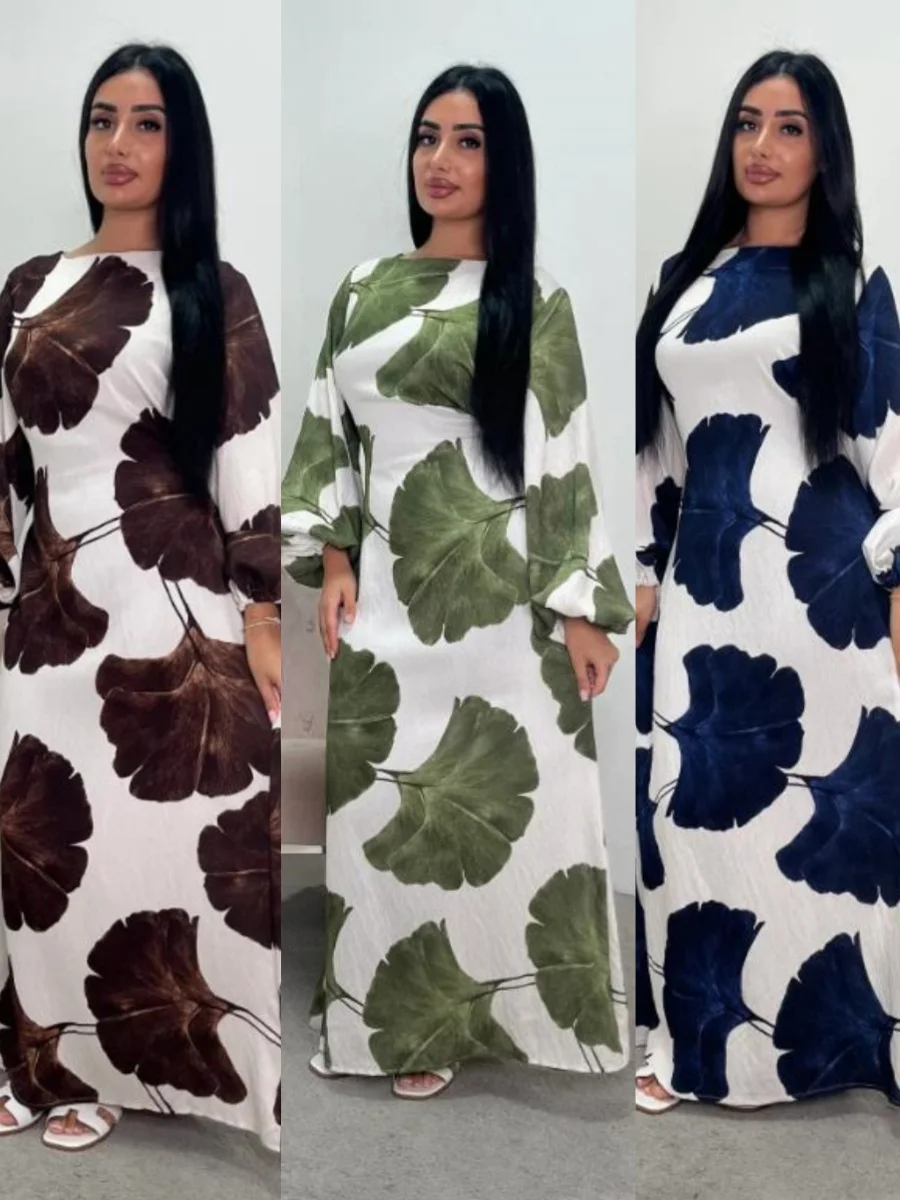 

Мусульманские женщины Дубай Абая мода с принтом листьев лотоса тонкий капюшон длинное платье размера плюс скромный кафтан халат Femme исламская одежда