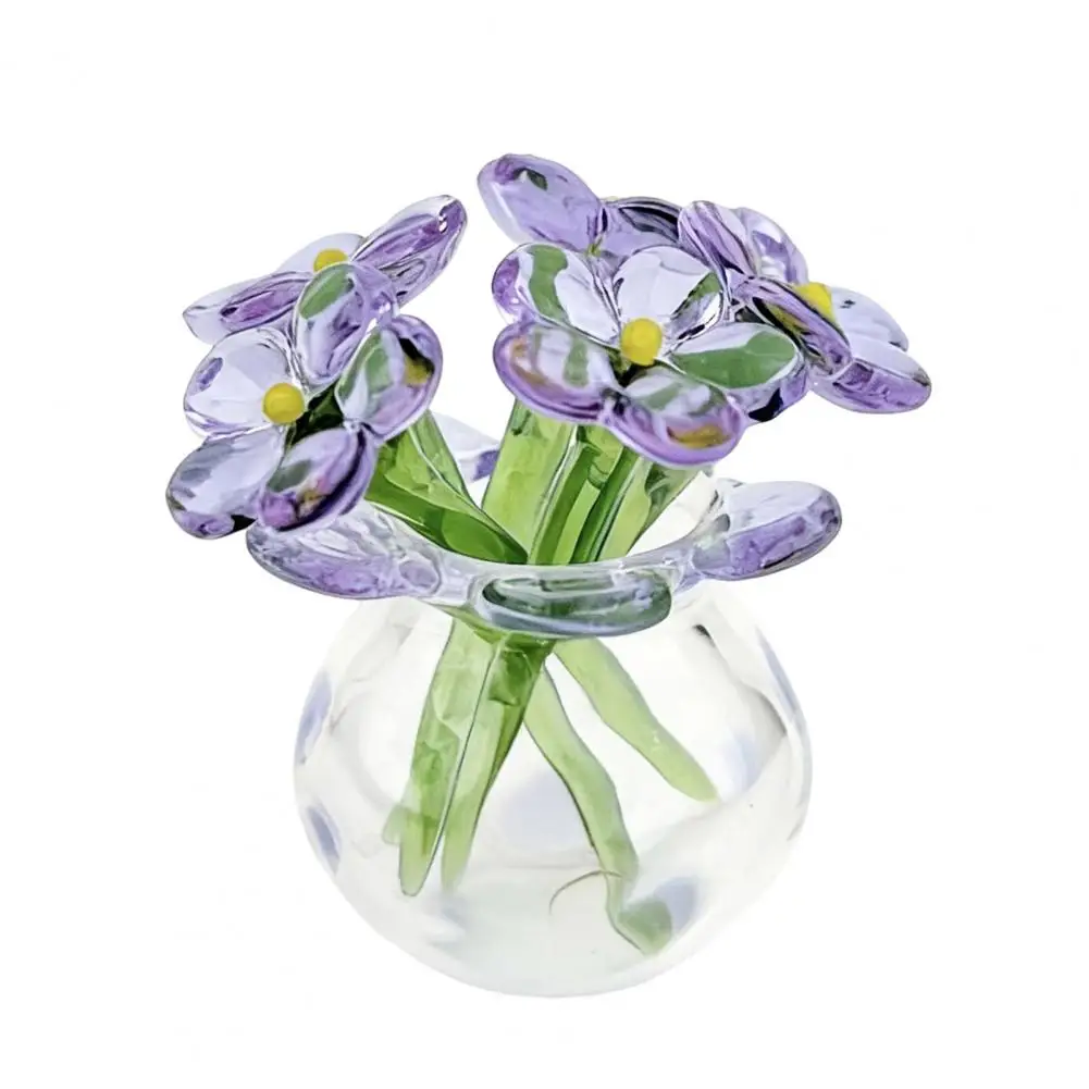 

Handcrafted Decor Mini Faux Flower Figurine Bouquet Hand Blown Glass Small Vase Ornament Collectible Bee Bird Tabletop Decor