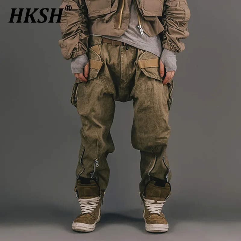 HKSH Autumn Winter New American Waste Land Leg Binding Retro Safari Style Cargo Pants Multi Pocket Casual Cotton Overalls HK3906