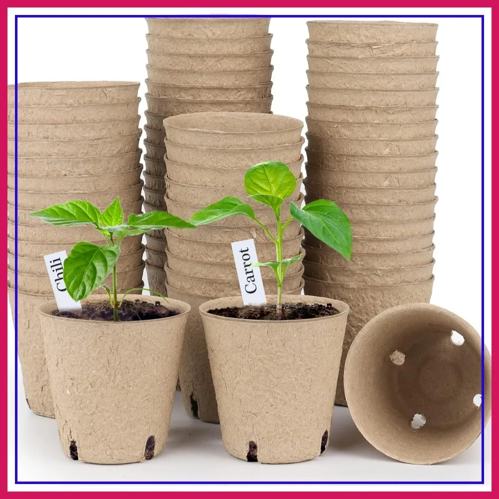 

60 Pcs 3.15 Inch Seed Starting Pots with Drainage Holes, Biodegradable Nursery Plant Pots, Bonus 20 Plant Labels