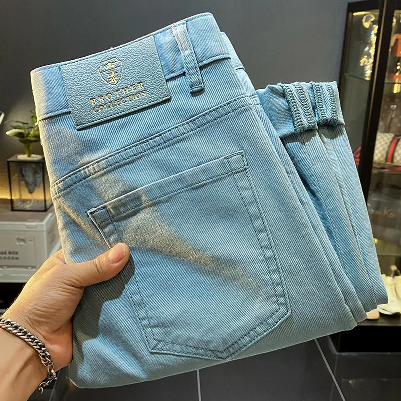 

Summer casual jeans men's new sky blue elastic slim fit small straight tube high-end versatile thin comfortable long pants