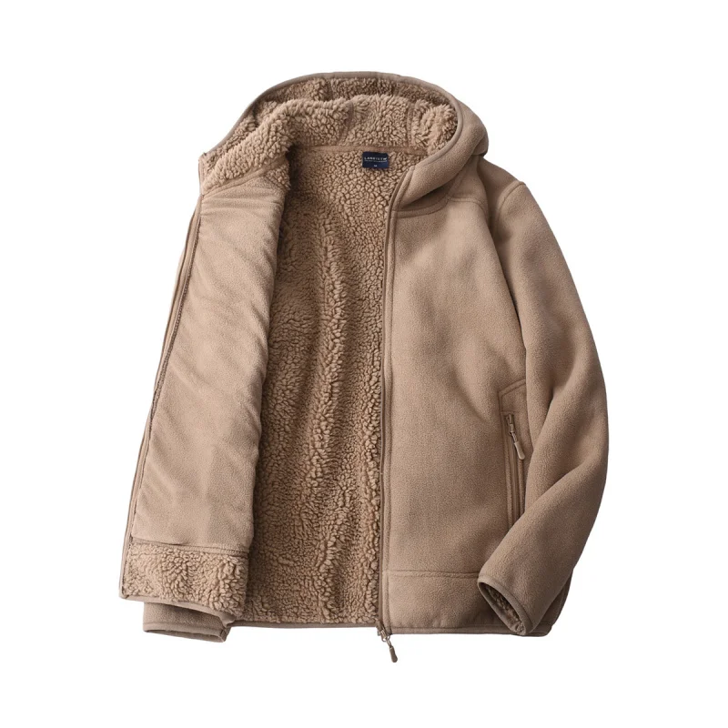 W2EJOURNEY الاتحاد الأوروبي الولايات المتحدة حجم قسط جودة فاخرة ملابس خارجية خمر 520 جرام الوزن الثقيل شيربار الصوف قلنسوة بسحاب سترة #3