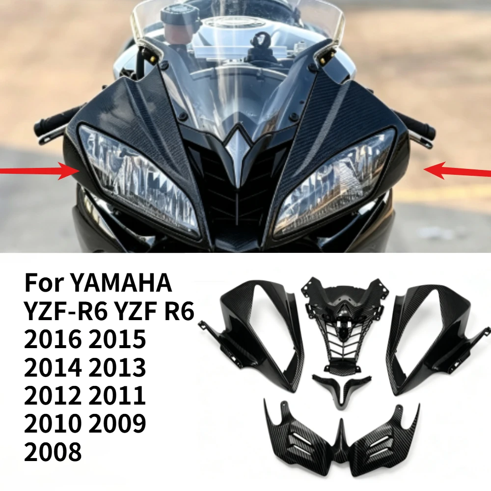 Motorcycle Carbon Fiber Front Head Fairing Nose Cone Side Winglets Air Intake Panel For Yamaha YZF-R6 YZF R6 2008 2009 2010-2016