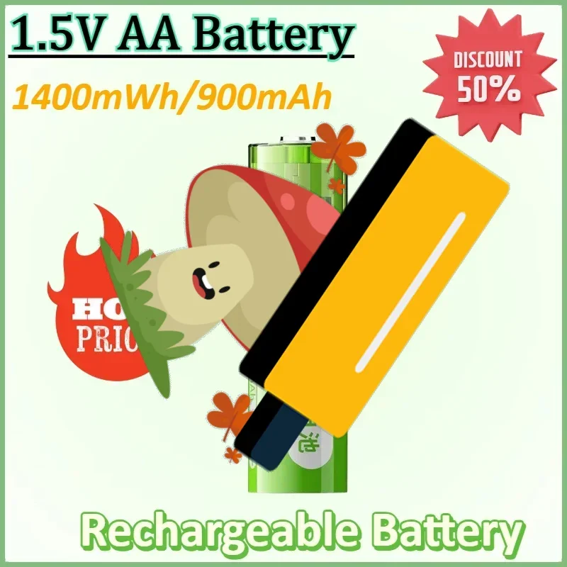 

1.5V AA Battery 1400mWh/900mAh USB Rechargeable Li-ion Battery for Remote Control Mouse Small Fan Electric Toy Battery