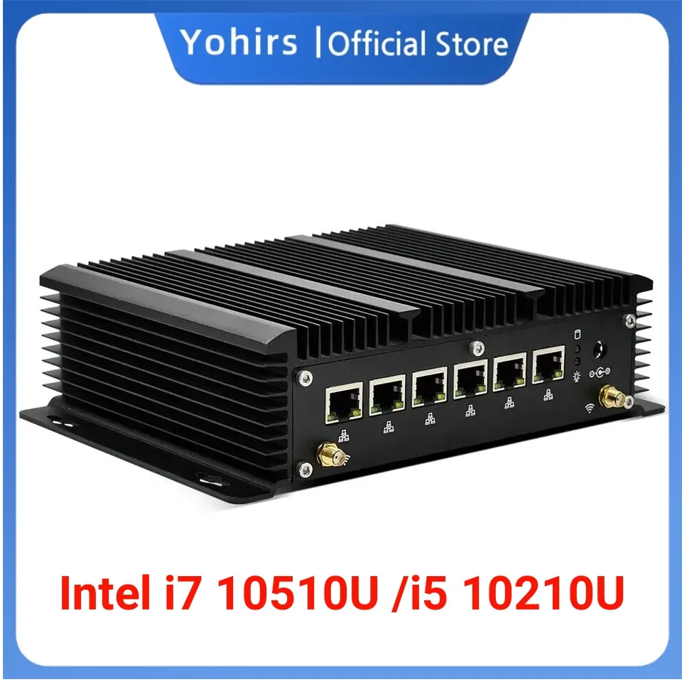 Ordenador Industrial sin ventilador de 10. ª generación, Intel Core i5 10210U i7 10510U Firewall Router Pfsense Server 6 LAN 2 * RS232 Coms, compatible con AES-NI