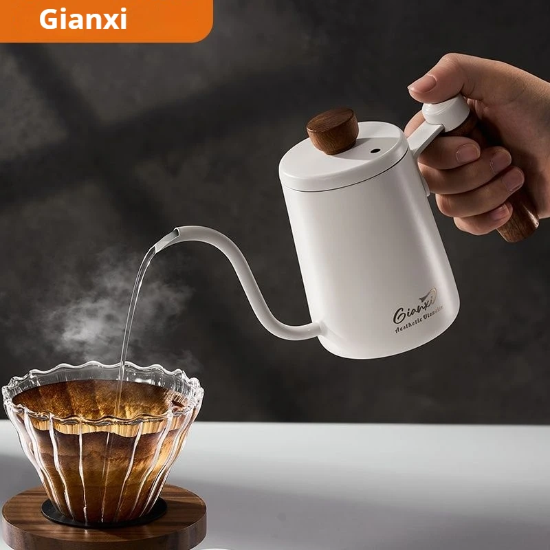 Giannxi Wooden Handle Small Temperature Controlled Water Bottle Portable Long Mouth Pot Stainless Steel Professional Coffee Pot