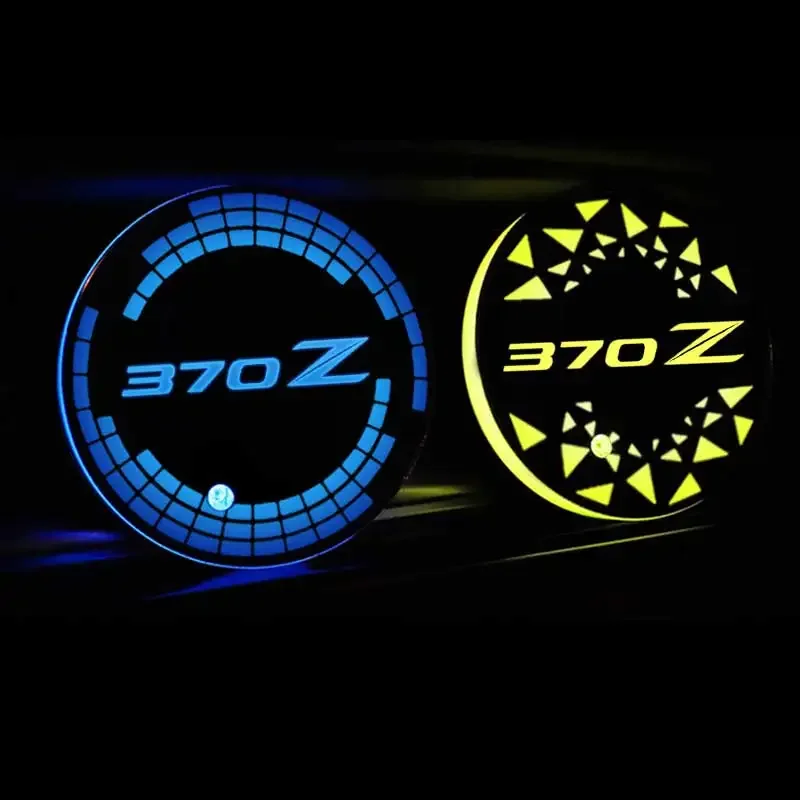 Car Intelligent Water Coaster Drinks Holders for Nissan 370Z Logo 7 Colorful LED Cup Mat Pad USB Charging Light Accessories