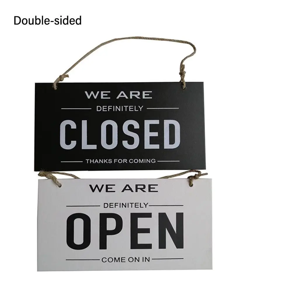 Double Sided Open Closed Door Sign Wall Vintage Road Guide Sign Rustic Door Hanger Wood for Restaurant Coffee