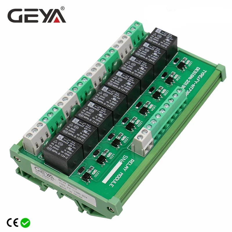 GEYA 8 Channel Interface Relay Module 5VDC 12VACDC 24VACDC DIN Rail Panel Mount for Automation PLC Board