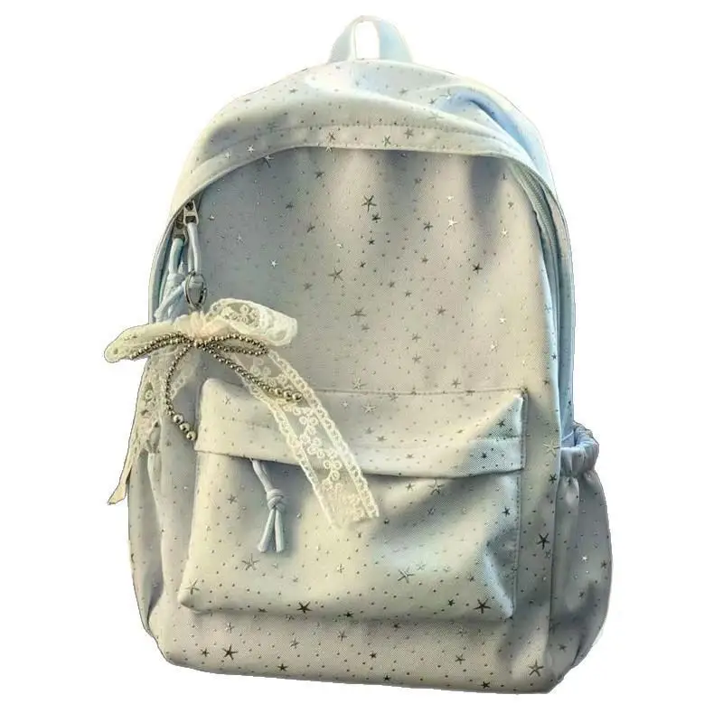 Damen-Schultaschen aus Segeltuch mit mehreren Taschen, Tagesrucksack mit Schleifenanhänger, Laptop-Rucksäcke – Detail 5