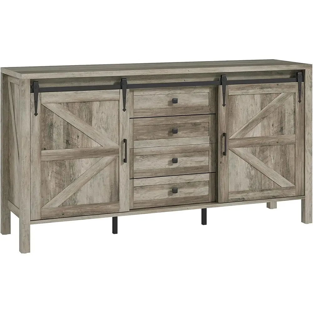 

Rustic 59 Sliding Barn Door Sideboard with Thick Top, Large Storage Cabinet, Light Oak Coffee/Dining Table