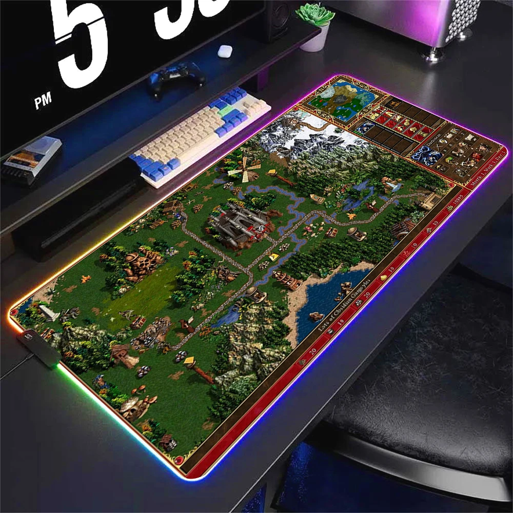 RGB Gamer Keyboard Mat Heroes of Might and Magic 3 Mouse Pad Mousepad Keyboards Computer Accessory Anime Shine Mausepad Mice XL