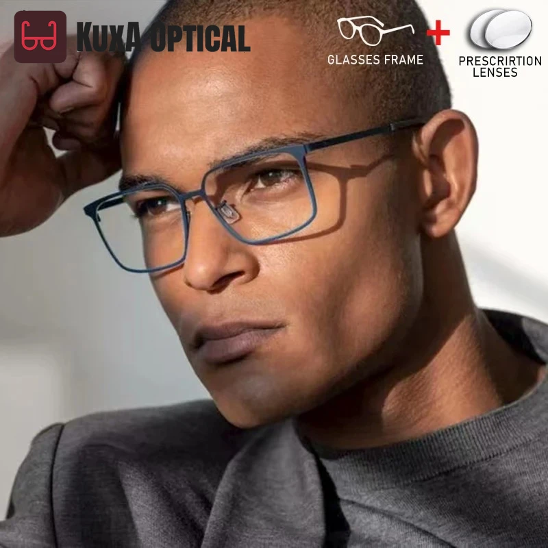 

KUXA No Screw Design Square Prescription Glasses Pure Titanium Myopia Reading Recipe Lenses Photochromic Men's Ocular Eyewear