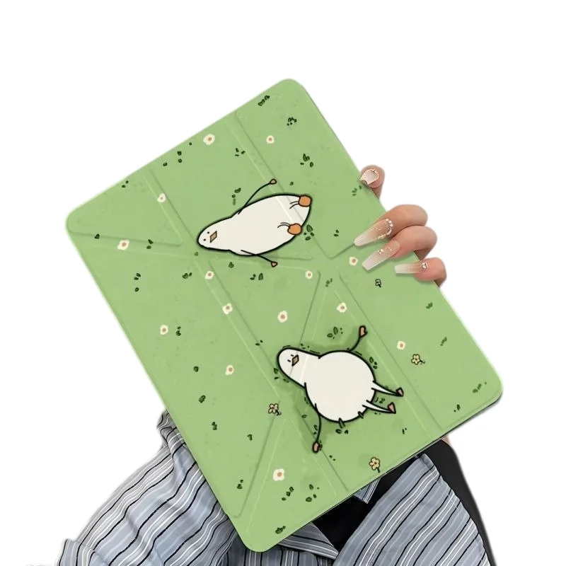 Cartoon Lying Duck Pen Slot Tablet Case For iPad 2026 Air 8 7 6 4 3 2 1 Pro 2024 11in 12th 11 10 9 8 7 6 5th Cover
