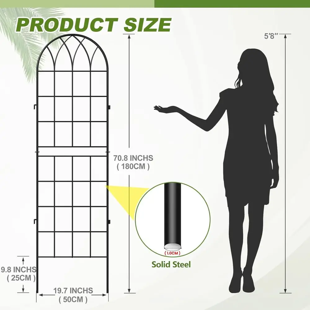 Set of 4, 71 Metal Garden Trellises for Climbing Plants, Decorative Outdoor Support for Roses, Vines, Cucumbers, Black