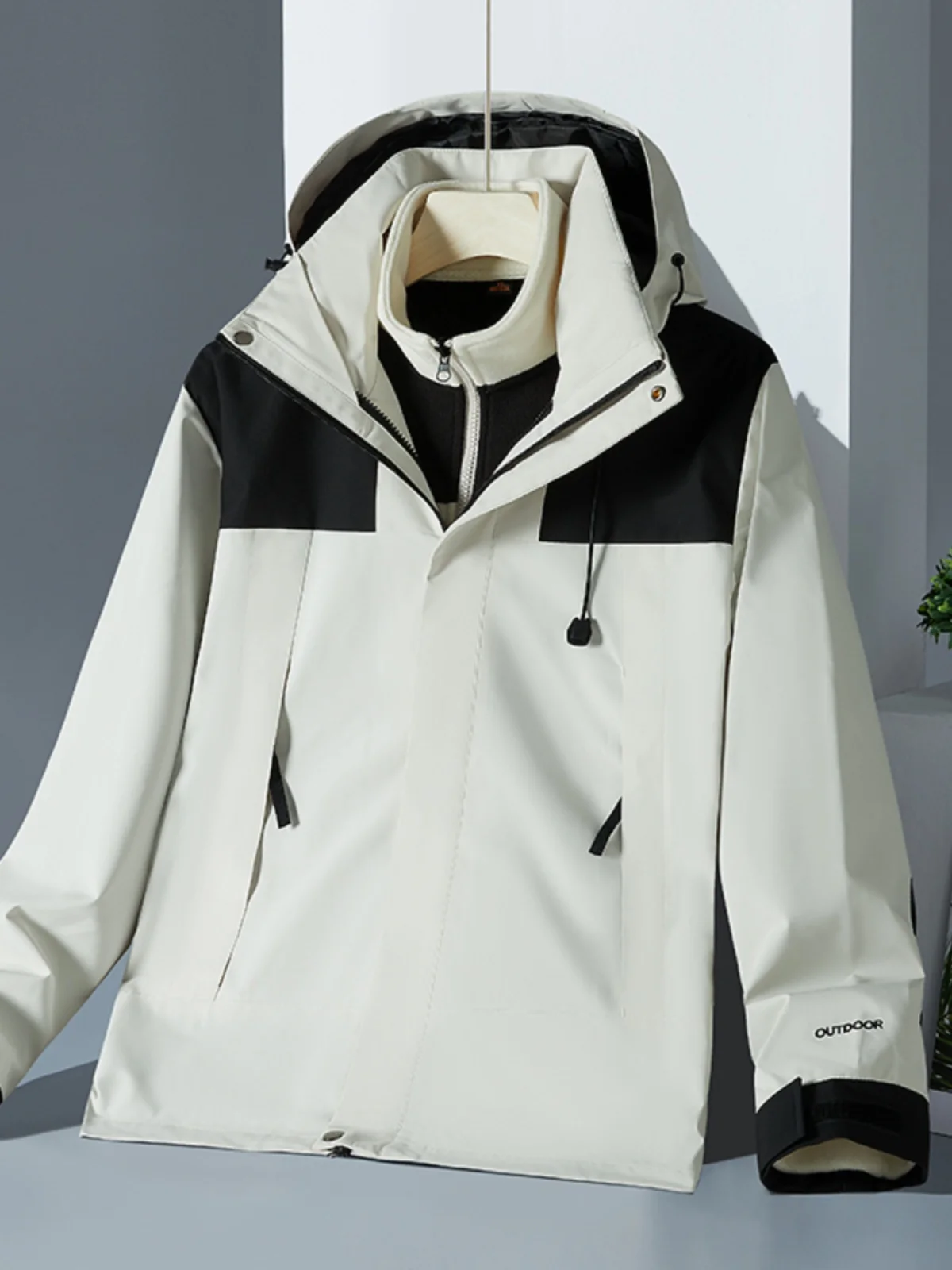 

ex Outdoor Windproof Fce Lined Tee-in-One Jaet Thiened Climbing Coat for Couples Autumn Winter Heavy Du Hiking