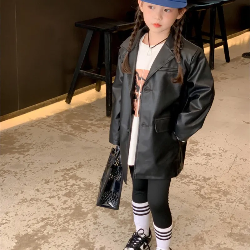 Fashion Baby Girl Boy PU Leather Suit Jacket Spring Autumn Infant Toddler Kids Black Leather Coat Outwear Baby Clothes 1-12Y