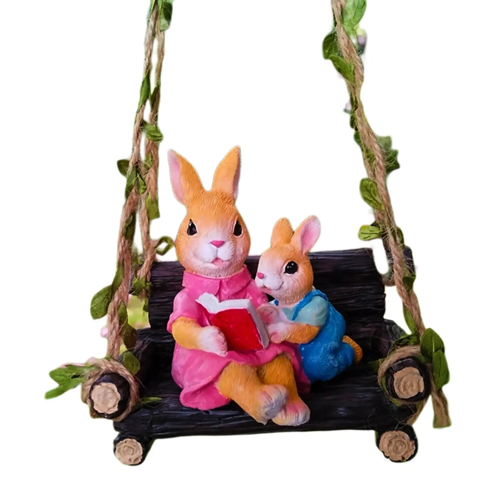 Garden Bunny Swing Statue Hanging Animal Figurine Resin Craft Cute Rabbit