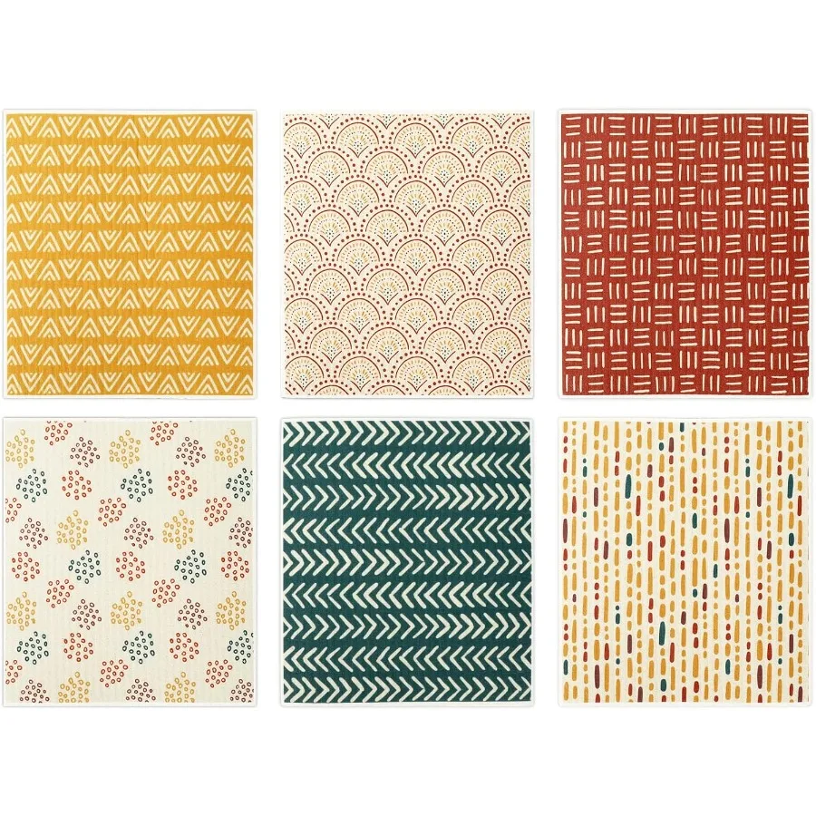 

6Pcs Boho Swedish Kitchen Dishcloths Fall Geometric Reusable Dish Towels Minimalism Absorbent Quick Drying Dish Towel for Autum