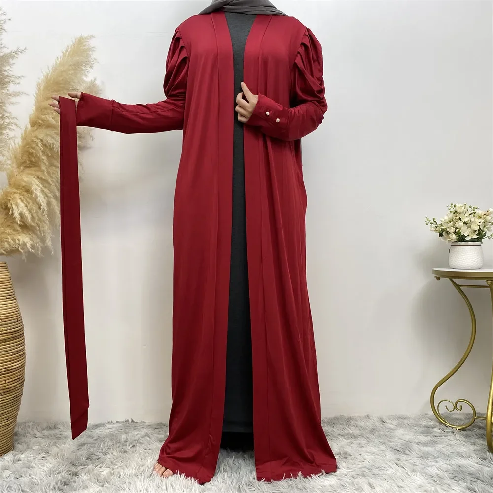 Eenvoudige mode dames moslim Midden-Oosten nieuwe kleding effen kleur vest lange losse open abaya gewaad